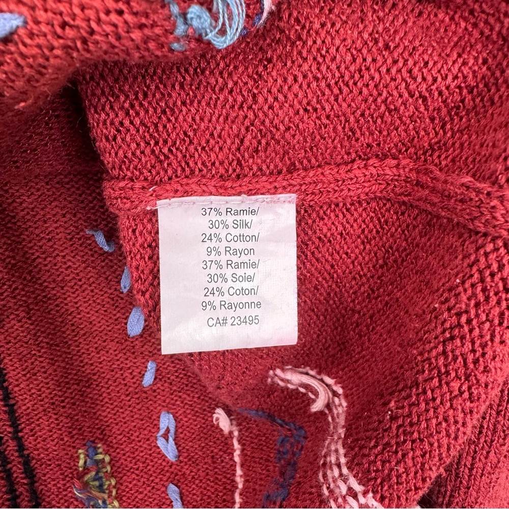 Icelandic Design Red Pattern Full Zip Sweater Fair Isle Tassel Accent Silk Blend - Picture 7 of 7